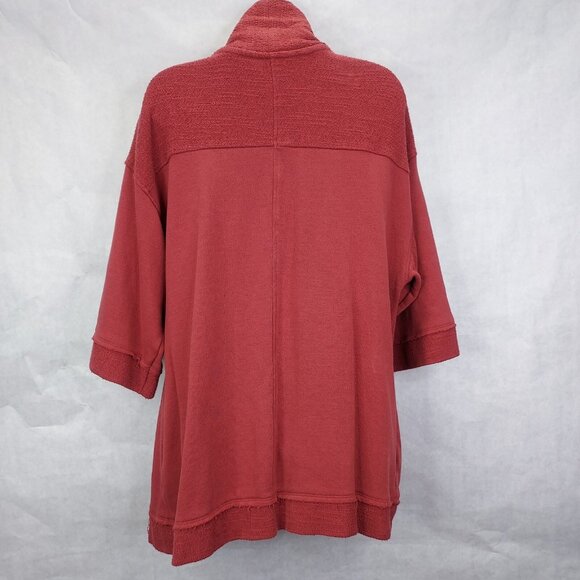 Soft Surroundings Cardigan Women Petite L/XL Open Front Pockets Slub Cotton Ocre - Picture 2 of 14